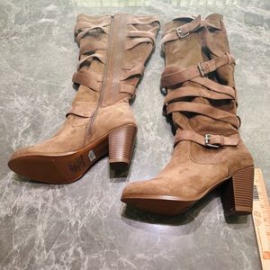 Torrid Faux Suede Strappy Riding Boots with Chunky Zippy Equestrian SZ 9.5 $79